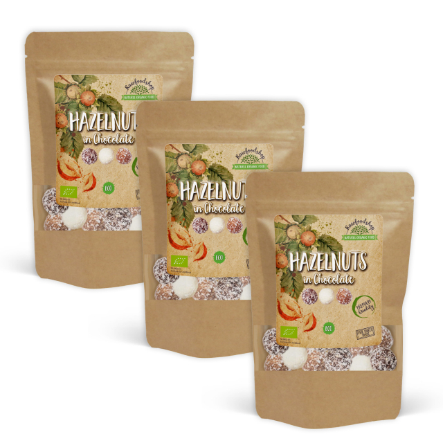 Hasselnøtter Mørk, Hvit og Lys Sjokolade ØKO 200g x 3 pakker