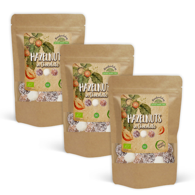 Hasselnøtter Mørk, Hvit og Lys Sjokolade ØKO 200g x 3 pakker