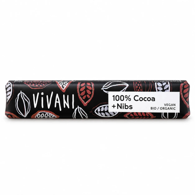 Vivani Sjokolade 100% & Kakaonibs ØKO 25g
