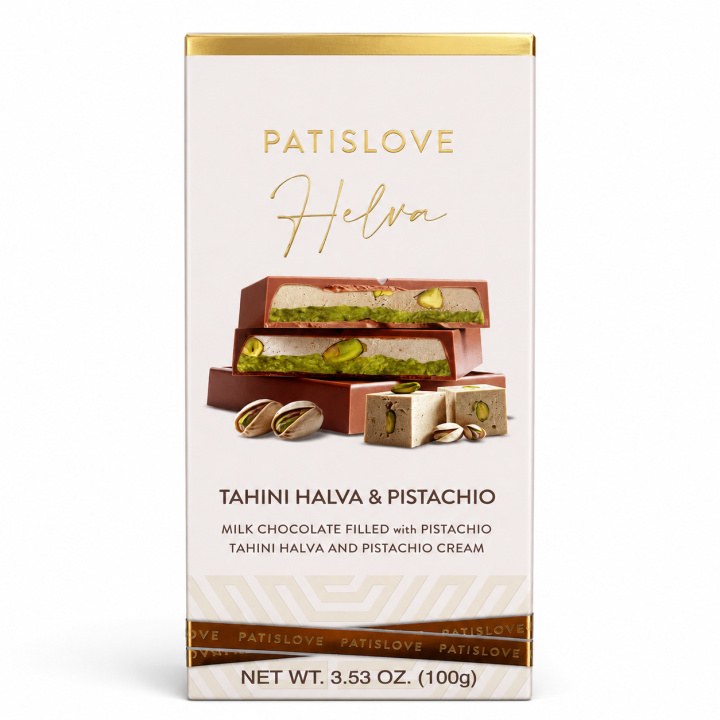 Sjokolade Tahini Halva & Pistasj 100g i gruppen Råvarer & Drikke / Godteri og sjokolade / Sjokolade og bars hos Rawfoodshop Scandinavia AB (100147)