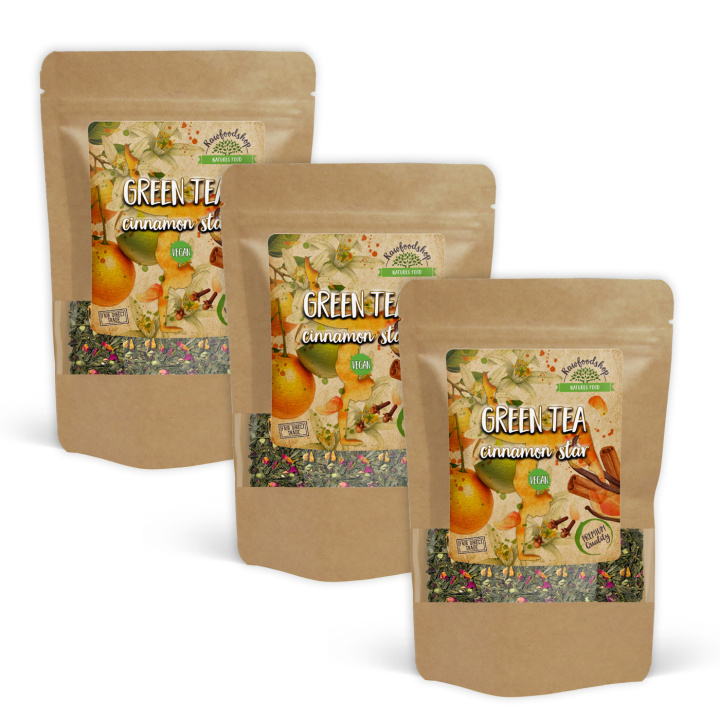 Grønn te Cinnamon Star 50g x 3 pakker i gruppen Råvarer & Drikke / Drikkevarer / Te hos Rawfoodshop Scandinavia AB (1096650-SET3)