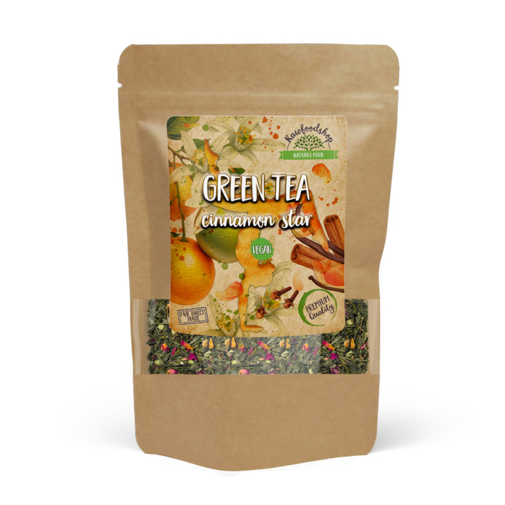 Grønn te Cinnamon Star 50g i gruppen Råvarer & Drikke / Drikkevarer / Te hos Rawfoodshop Scandinavia AB (1096650)