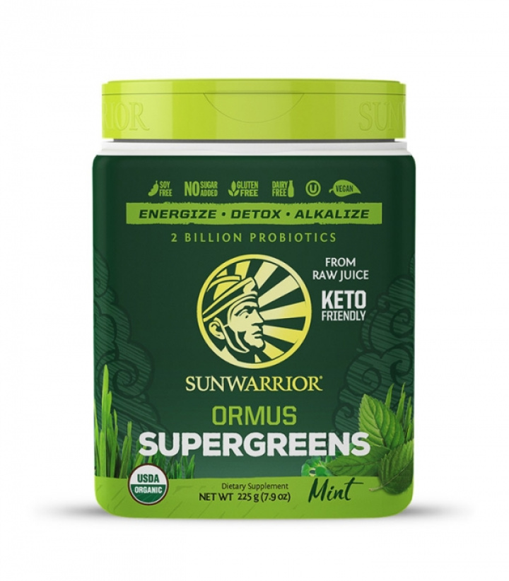 Sunwarrior Ormus Super Greens Organic Mint 225 g i gruppen Råvarer & Drikke / Helsekost / Grønne Pulver hos Rawfoodshop Scandinavia AB (1326)