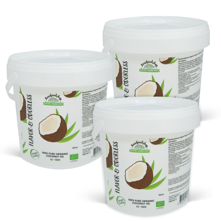 Kokosolje Smak & Duftfri ØKO 1000ml x 3 bokser i gruppen Råvarer & Drikke / Spiskammer / Oljer / Oljer hos Rawfoodshop Scandinavia AB (15060-1000-SET3)