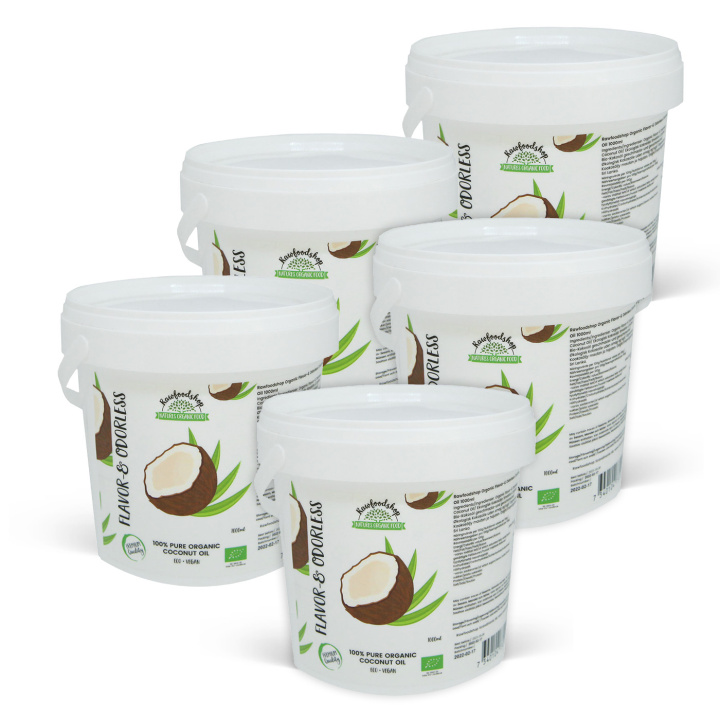 Kokosolje Smak & Duftfri ØKO 1000ml x 5 bokser i gruppen Råvarer & Drikke / Nøtter / Nøtteoljer hos Rawfoodshop Scandinavia AB (15060-1000-SET5)