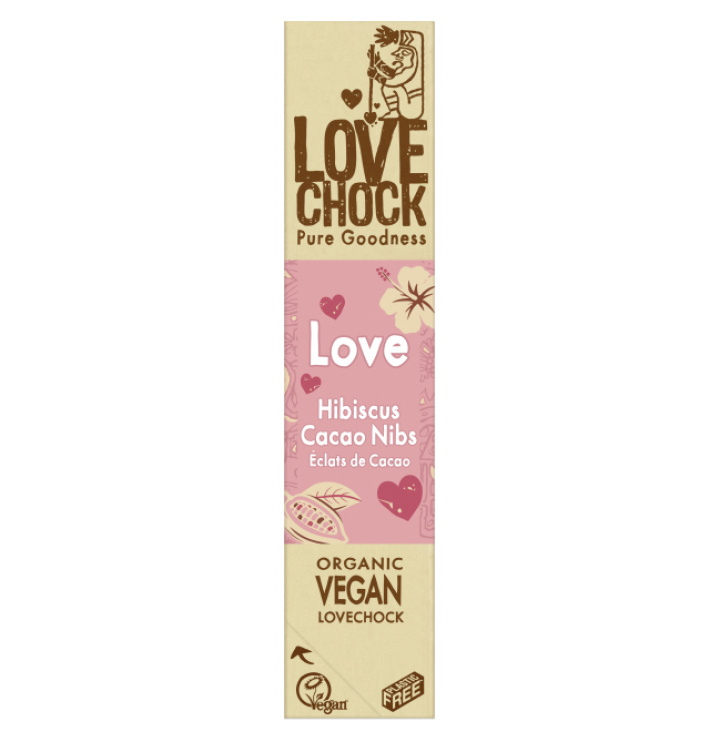 Love Sjokolade Hibiscus & Cocoa Nibs ØKO 40g i gruppen Råvarer & Drikke / Godteri og sjokolade / Sjokolade og bars hos Rawfoodshop Scandinavia AB (20002)