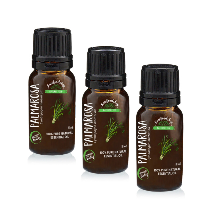 Palmarosa Eterisk Olje 10ml x 3 flasker i gruppen Hud & Kropp / Naturlig DIY / Essensielle oljer hos Rawfoodshop Scandinavia AB (244-1-SET3)