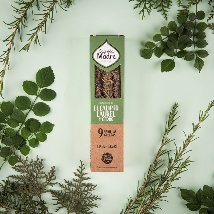 Eucalyptus, Cedar, Laurbærblad & Frankincense røkelsespinner 9 stk i gruppen Hjem & Sjel / Stemning & duft / Røkelse hos Rawfoodshop Scandinavia AB (25-01)