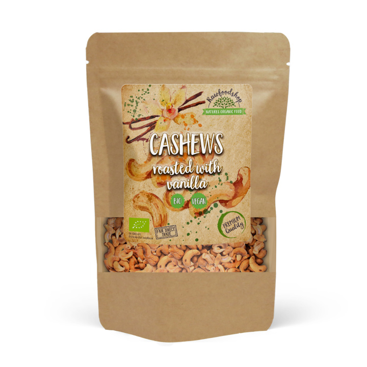 Cashewnøtter Ristet med Vanilje ØKO 250g i gruppen Råvarer & Drikke / Nøtter / Cashewnøtter hos Rawfoodshop Scandinavia AB (250251)