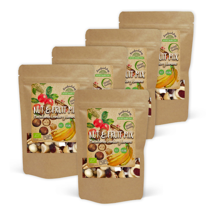 Nøtte- & Fruktmiks Macadamia Tranebær Banan ØKO 200g x 5 pakker i gruppen Råvarer & Drikke / Godteri og sjokolade / Snacks hos Rawfoodshop Scandinavia AB (270722-SET5)