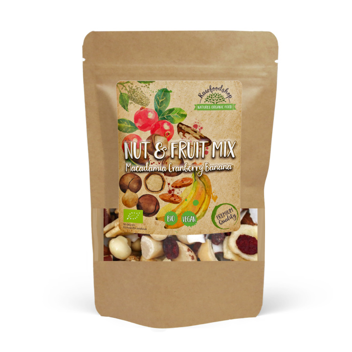 Nøtte- & Fruktmiks Macadamia Tranebær Banan ØKO 200g i gruppen Råvarer & Drikke / Godteri og sjokolade / Snacks hos Rawfoodshop Scandinavia AB (270722)