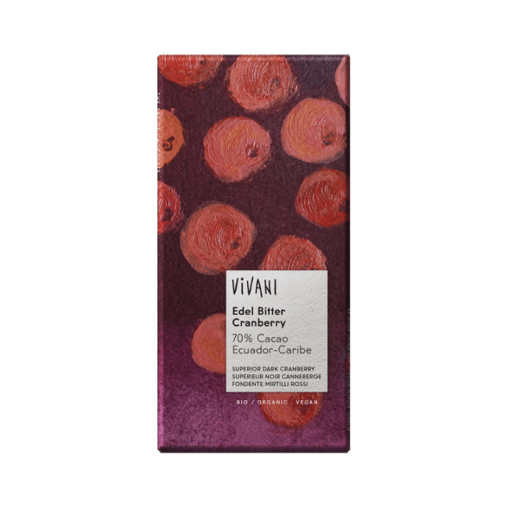 Vivani Sjokolade Mørk Tranebær 70% ØKO 80g i gruppen Råvarer & Drikke / Godteri og sjokolade / Sjokolade og bars hos Rawfoodshop Scandinavia AB (4472)
