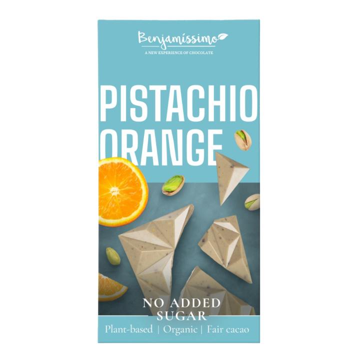 Sjokolade Pistasj & Appelsin Sukkerfri ØKO 60g i gruppen Råvarer & Drikke / Godteri og sjokolade hos Rawfoodshop Scandinavia AB (4956)