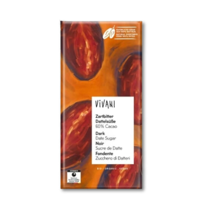 Vivani 60 % med Dadelsukker ØKO 80 g i gruppen Råvarer & Drikke / Godteri og sjokolade / Sjokolade og bars hos Rawfoodshop Scandinavia AB (54341)