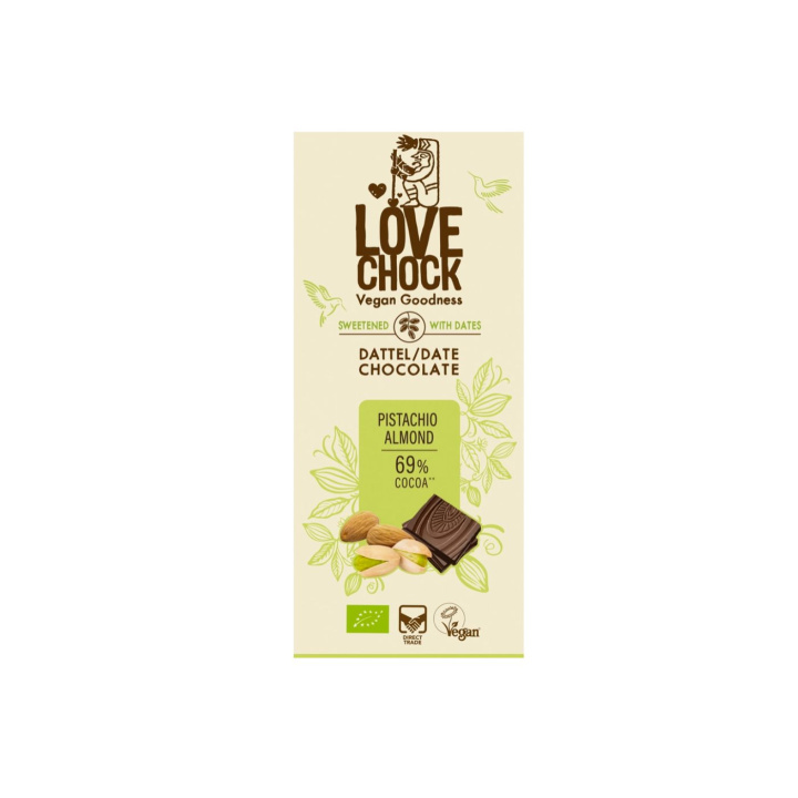 Sjokolade med pistasj & dadler ØKO 70g i gruppen Råvarer & Drikke / Godteri og sjokolade hos Rawfoodshop Scandinavia AB (61203)