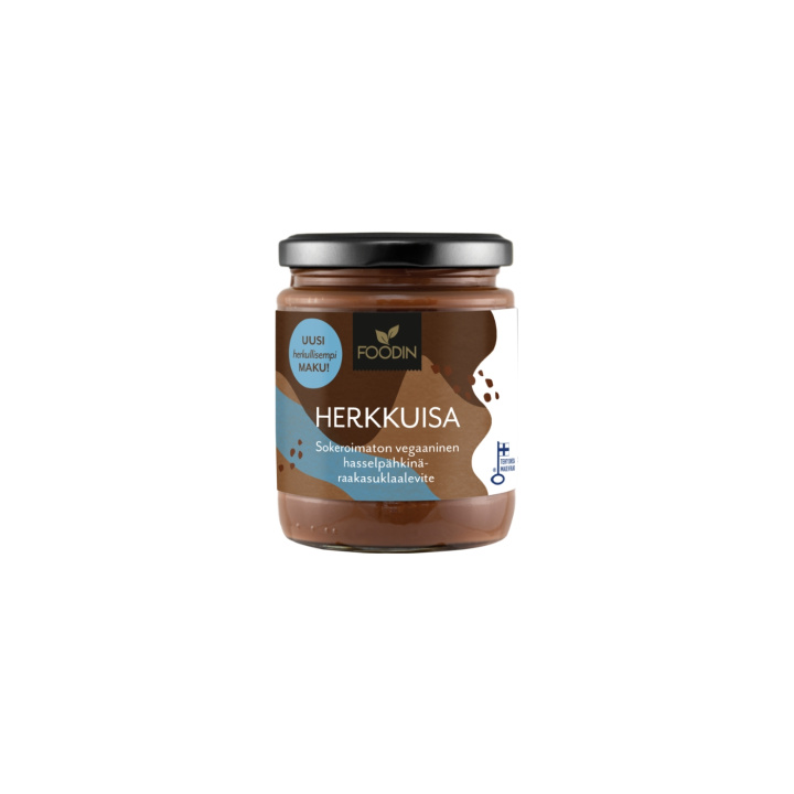 Herkkuisa Sjokolade- og Hasselnøttkrem Sukkerfri 230g i gruppen Råvarer & Drikke / Spiskammer / Smør & Kremede Pålegg hos Rawfoodshop Scandinavia AB (6430051824579)