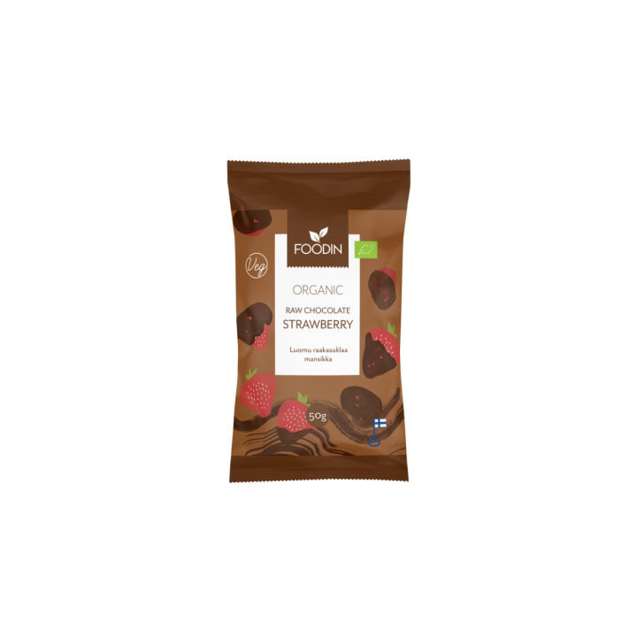 Jordbær i Råsjokolade ØKO 50g i gruppen Råvarer & Drikke / Godteri og sjokolade / Snacks hos Rawfoodshop Scandinavia AB (6430055219142)