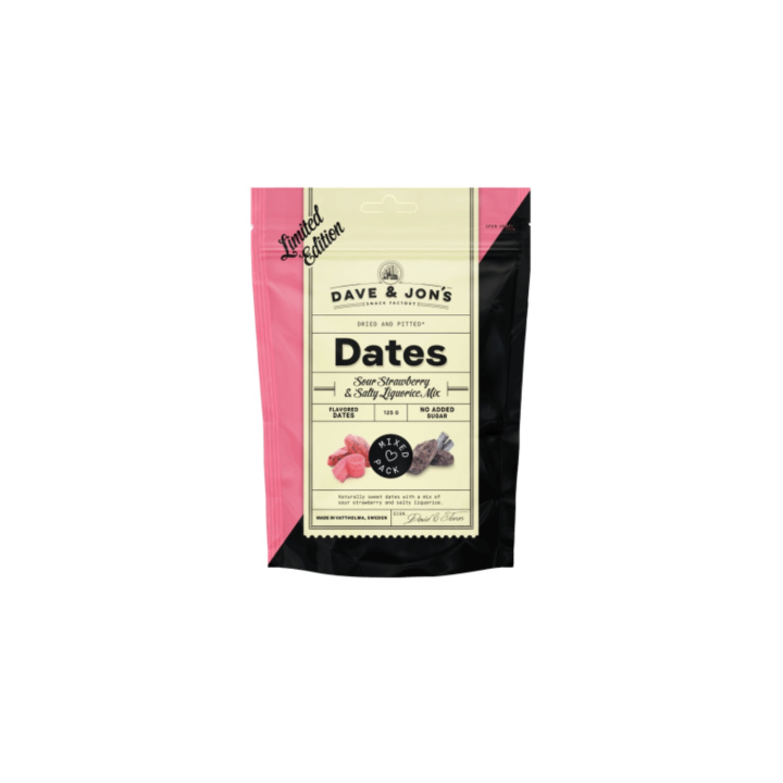 Dadler Sour Strawberry-Salty Liquorice Mix 125g i gruppen Råvarer & Drikke / Frukt og bær / Dadler hos Rawfoodshop Scandinavia AB (800015544)