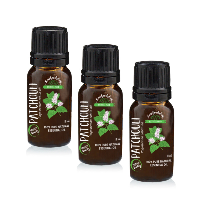 Patchouli Eterisk Olje 10ml x 3 flasker i gruppen Hud & Kropp / Naturlig DIY / Essensielle oljer hos Rawfoodshop Scandinavia AB (9614-SET3)