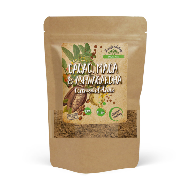Kakaopulver Seremoniell Ashwagandha & Maca 100g i gruppen Råvarer & Drikke / Baking / Kakaoprodukter hos Rawfoodshop Scandinavia AB (AYAM121)