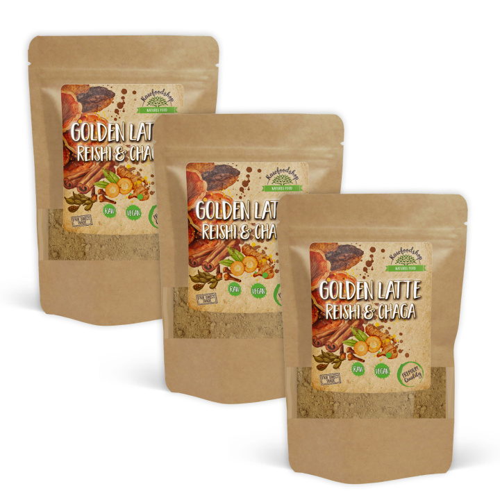 Golden Latte-pulver med Reishi & Chaga 100g x 3 pakker i gruppen Råvarer & Drikke / Drikkevarer / Diverse hos Rawfoodshop Scandinavia AB (AYAM131-SET3)