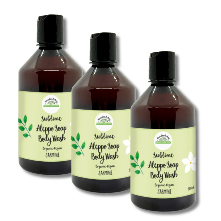 Aleppo Flytende Såpe Jasmin ØKO 500ml x 3 stk i gruppen Hud & Kropp / Kropp / Dusjsåpe hos Rawfoodshop Scandinavia AB (BN1023-SET3)