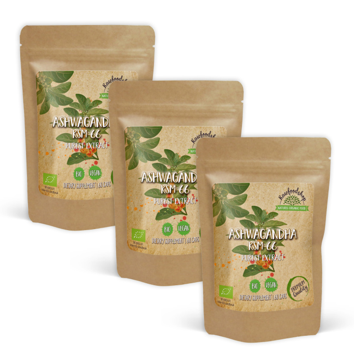 Ashwagandha KSM 66 Extract ØKO 500mg 60 kapsler x 3 pakker i gruppen Kosttilskudd / Urter & Planter / Urter hos Rawfoodshop Scandinavia AB (CAPASH60-SET3)