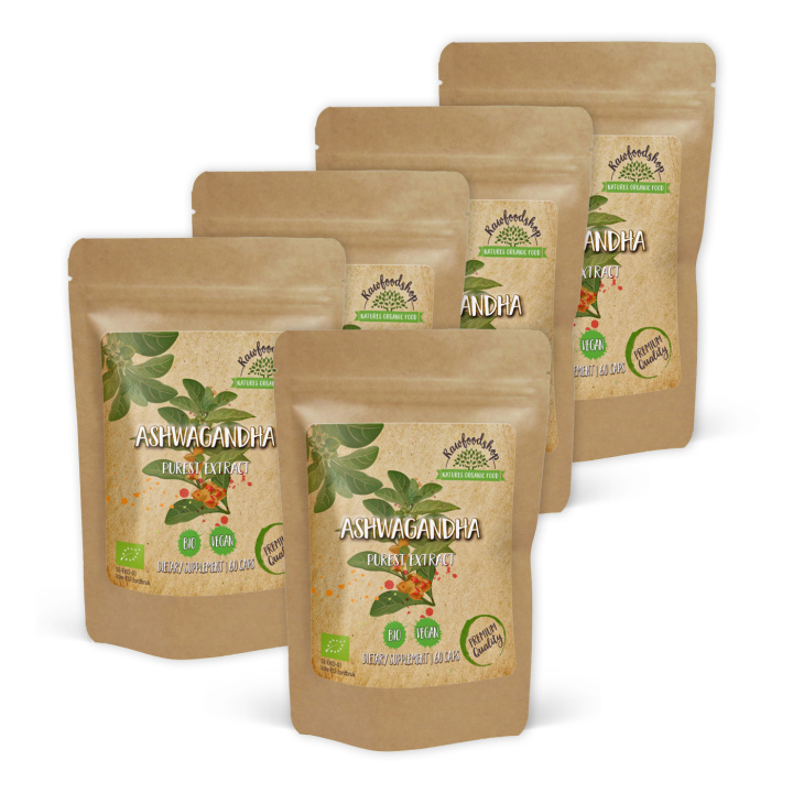 Ashwagandha Extract ØKO 500mg 60 kapsler x 5 pakker i gruppen Kosttilskudd / Urter & Planter / Urter hos Rawfoodshop Scandinavia AB (CAPASH60-SET5)