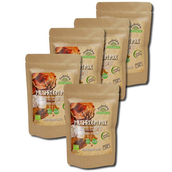 Mushroom mix Extract ØKO 400mg 60 kapsler x 5 pakker i gruppen Kosttilskudd / Urter & Planter / Sopp hos Rawfoodshop Scandinavia AB (CAPSMUS60-SET5)