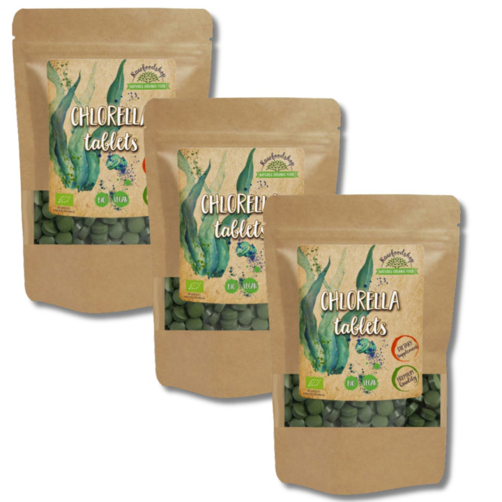 Chlorella Tabletter ØKO 125g x 3 pakker i gruppen Kosttilskudd / Urter & Planter / Algetilskudd hos Rawfoodshop Scandinavia AB (CHLO0100-SET3)