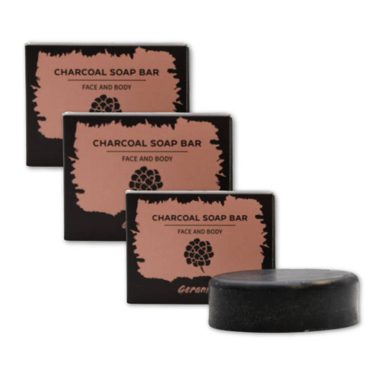 Geranium Såpe Aktivt Kull 85g x 3 stk i gruppen Hud & Kropp / Ansikte / Rengjøring hos Rawfoodshop Scandinavia AB (CHSBUL-02-SET3)