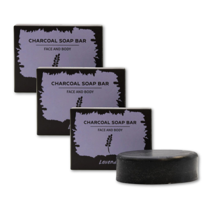 Lavendel Såpe Aktivt Kull 85g x 3 stk i gruppen Hud & Kropp / Ansikte / Rengjøring hos Rawfoodshop Scandinavia AB (CHSBUL-03-SET3)