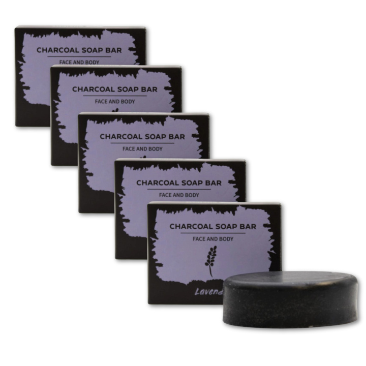 Lavendel Såpe Aktivt Kull 85g x 5 stk i gruppen Hud & Kropp / Ansikte / Rengjøring hos Rawfoodshop Scandinavia AB (CHSBUL-03-SET5)