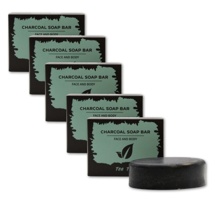 Tea Tree Såpe Aktivt Kull 85g x 5 stk i gruppen Hud & Kropp / Ansikte / Rengjøring hos Rawfoodshop Scandinavia AB (CHSBUL-04-SET5)