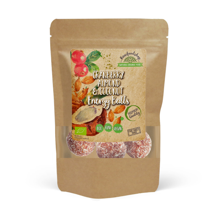 Tranebær Mandel Kokos Energikuler ØKO 100g i gruppen Råvarer & Drikke / Spiskammer / Kjeks & Kaker hos Rawfoodshop Scandinavia AB (CRANCO3-100)