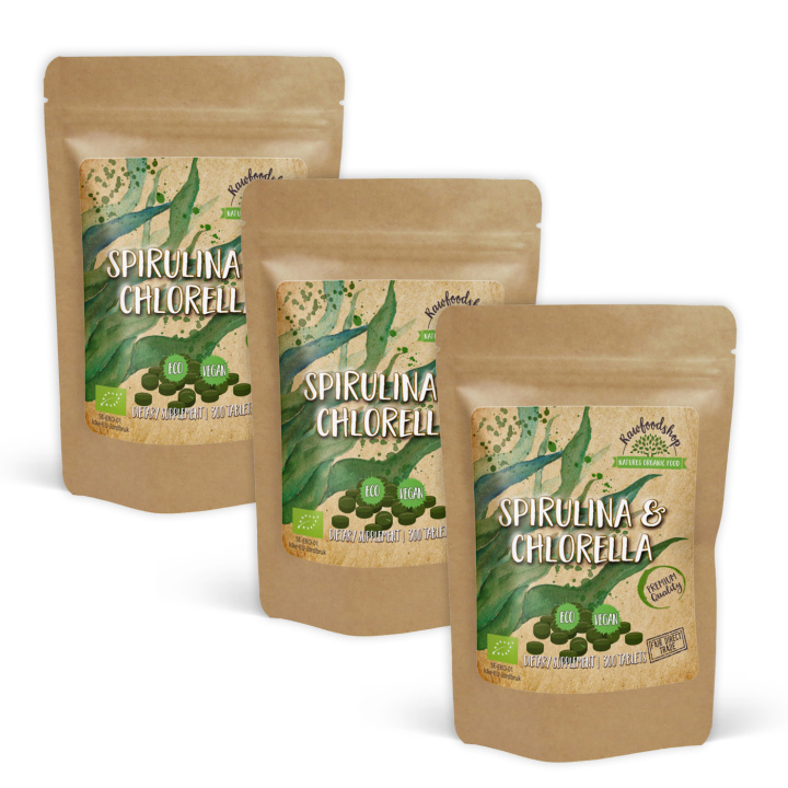 Spirulina Chlorella ØKO 500mg 300 tabletter x 3 pakker i gruppen Kosttilskudd / Urter & Planter / Algetilskudd hos Rawfoodshop Scandinavia AB (CUSPCH300TAB-SET3)