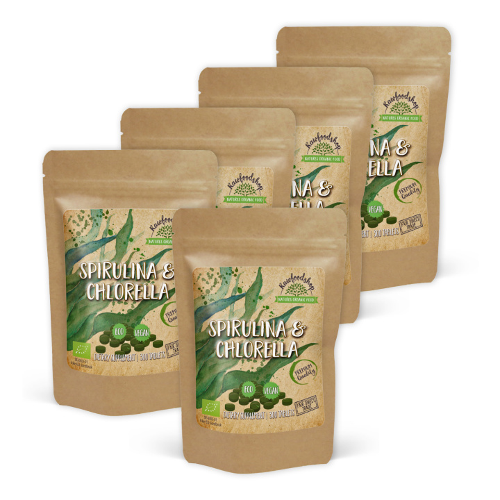 Spirulina Chlorella ØKO 500mg 300 tabletter x 5 pakker i gruppen Kosttilskudd / Urter & Planter / Algetilskudd hos Rawfoodshop Scandinavia AB (CUSPCH300TAB-SET5)