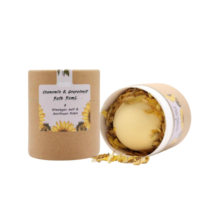 Badebombe Kamille & Grapefrukt 170g i gruppen Hud & Kropp / Bad & Spa / badebomber & Badeskum hos Rawfoodshop Scandinavia AB (EBBSUL04)