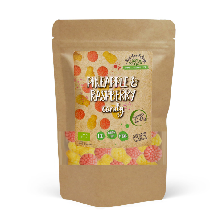Ananas & Bringebær Fruktgodteri ØKO 100g i gruppen Råvarer & Drikke / Godteri og sjokolade / Sukkertøy hos Rawfoodshop Scandinavia AB (FRUIT4-100)