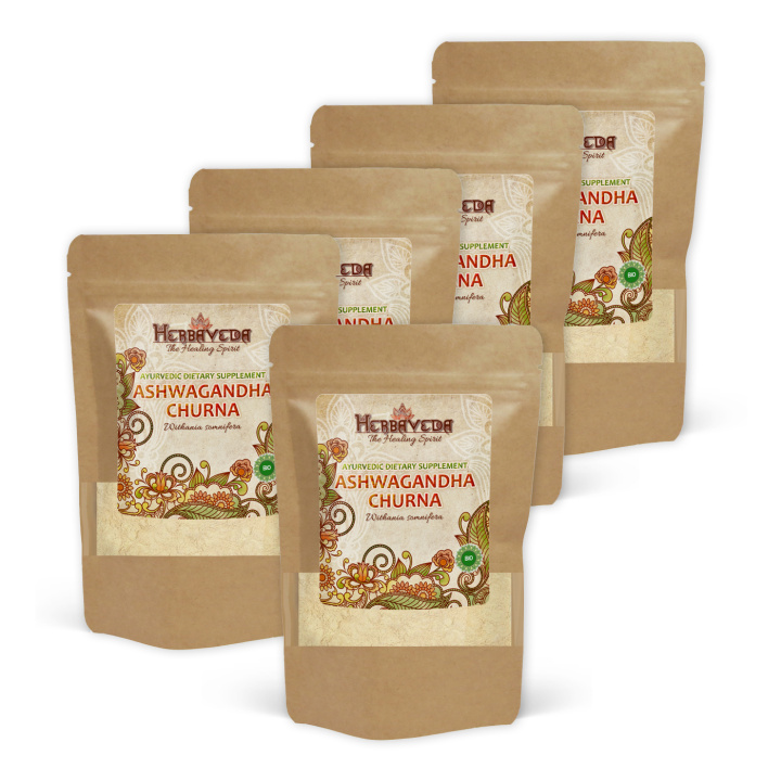 Ashwagandha Churna ØKO 125g x 5 pakker i gruppen Kosttilskudd / Urter & Planter / Urter hos Rawfoodshop Scandinavia AB (HERBA18-SET5)