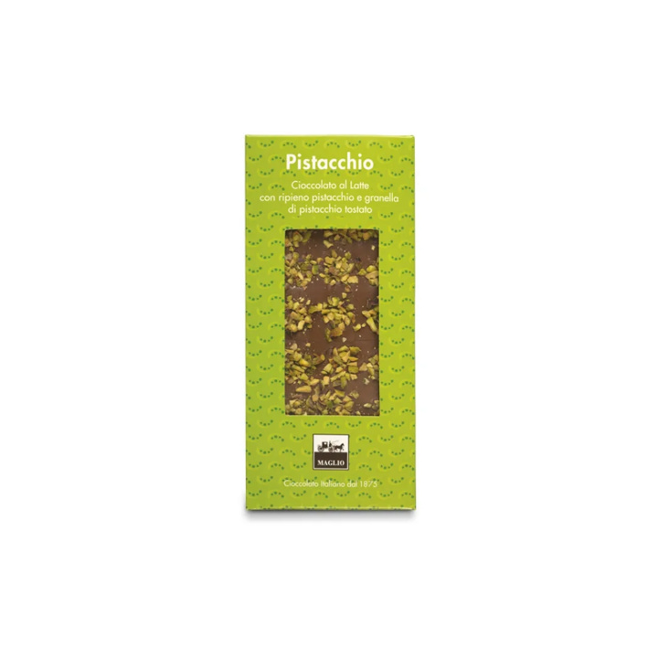 Melkesjokolade med Pistasjkrem Glutenfri 95g i gruppen Råvarer & Drikke / Godteri og sjokolade / Sjokolade og bars hos Rawfoodshop Scandinavia AB (MAGLIO01-1)