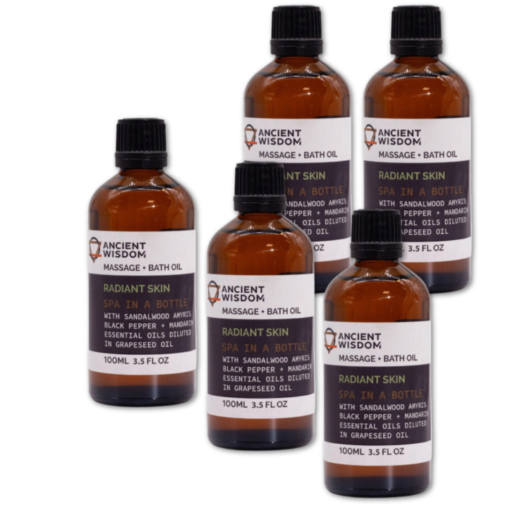 Sandalwood Glow Massajeolje 100ml x 5 pakker i gruppen Hud & Kropp / Kropp / Massasjeolje hos Rawfoodshop Scandinavia AB (MOLUL-03-SET5)