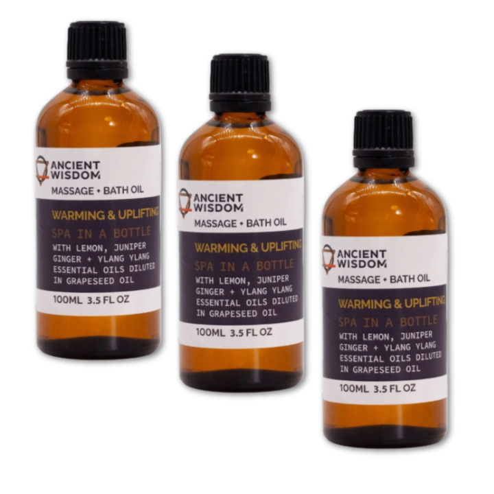 Warm & Uplifting Massajeolje 100ml x 3 flasker i gruppen Hud & Kropp / Kropp / Massasjeolje hos Rawfoodshop Scandinavia AB (MOLUL-09-SET3)