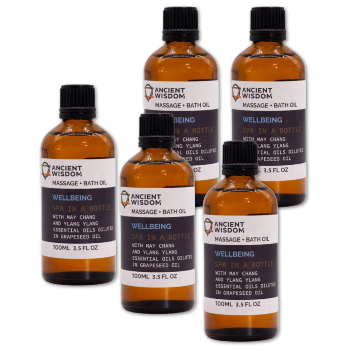 Wellbeing Massajeolje 100ml x 5 flasker i gruppen Hud & Kropp / Kropp / Massasjeolje hos Rawfoodshop Scandinavia AB (MOLUL-17-SET5)