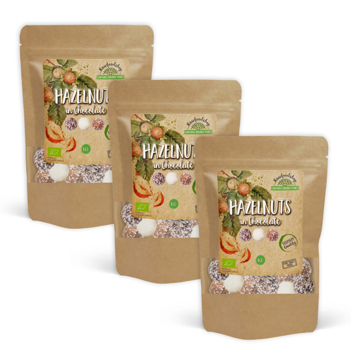 Hasselnøtter Mørk, Hvit og Lys Sjokolade ØKO 200g x 3 pakker i gruppen Råvarer & Drikke / Nøtter / Hasselnøtter hos Rawfoodshop Scandinavia AB (NOICHOCOTRIO5-SET3)