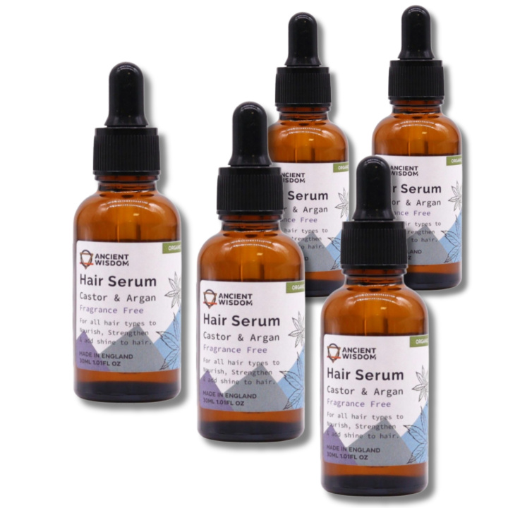Hårserum Uparfymert ØKO 30ml x 5 flasker i gruppen Hud & Kropp / Hår / Serum & Olje hos Rawfoodshop Scandinavia AB (OHSUL01-SET5)
