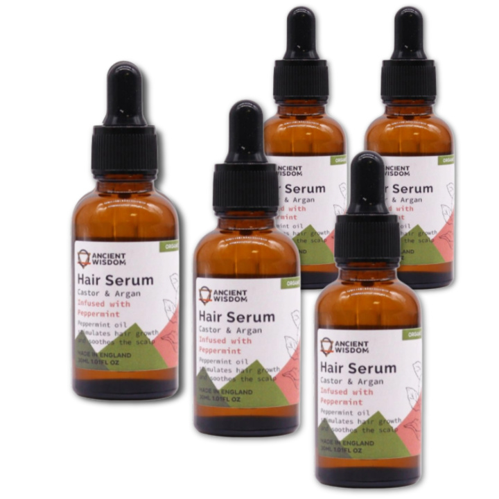 Hårserum Peppermynte ØKO 30ml x 5 flasker i gruppen Hud & Kropp / Hår / Serum & Olje hos Rawfoodshop Scandinavia AB (OHSUL02-SET5)