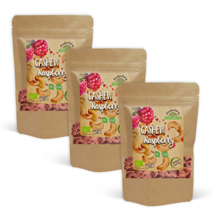 Cashewnøtter Bringebær EKO 200 g x 3 pakker i gruppen Råvarer & Drikke / Nøtter / Cashewnøtter hos Rawfoodshop Scandinavia AB (P-CAJFRAM5200-SET3)