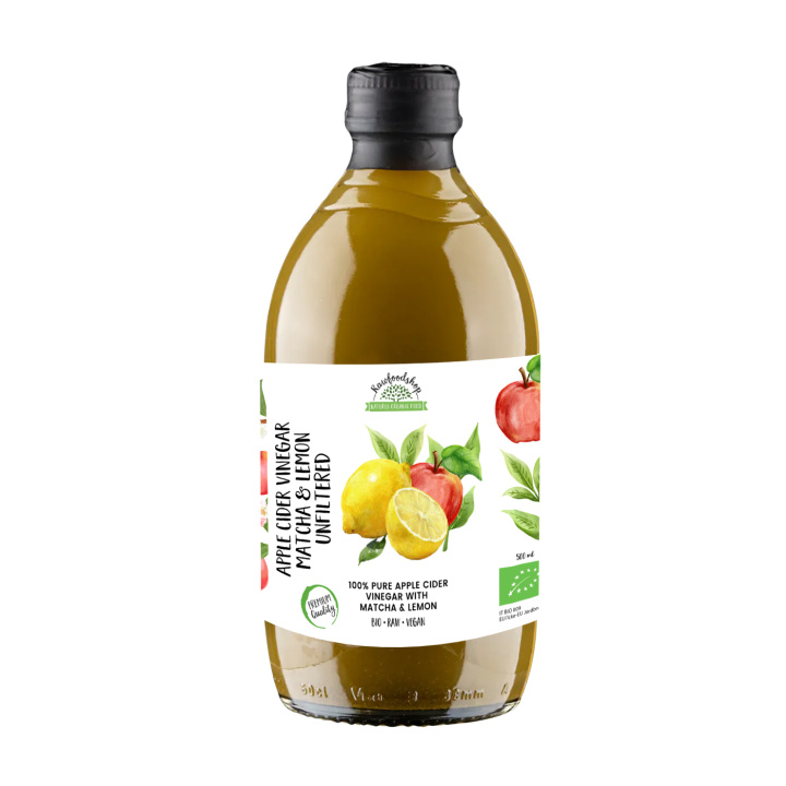 Eplecidereddik Matcha & Sitron Ufiltrert RAW ECO 500 ml i gruppen Råvarer & Drikke / Spiskammer / Smaksetting / Eddik hos Rawfoodshop Scandinavia AB (PFAPMSY050006)