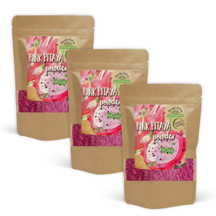 Pink Pitaya-pulver 100g x 3 pakker i gruppen Råvarer & Drikke / Frukt og bær / Fruktpulver hos Rawfoodshop Scandinavia AB (PULPINK-SET3)